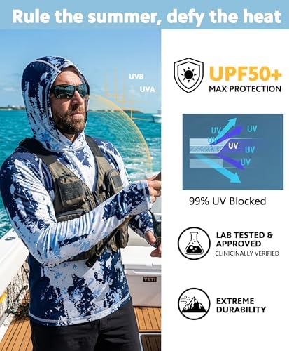 Men's UPF 50+ Sun Protection Hoodie, Long Sleeve Fishing Shirt - Image 3