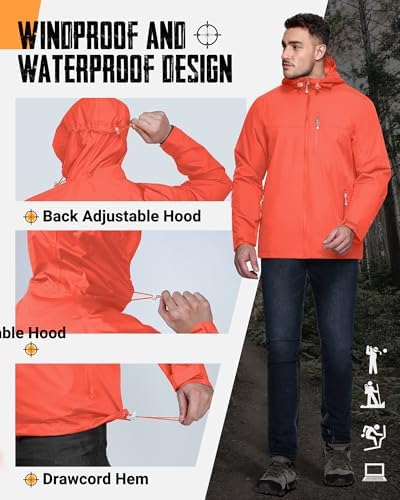 33,000ft Men's Packable Rain Jacket Waterproof Raincoat with Hood - Image 4