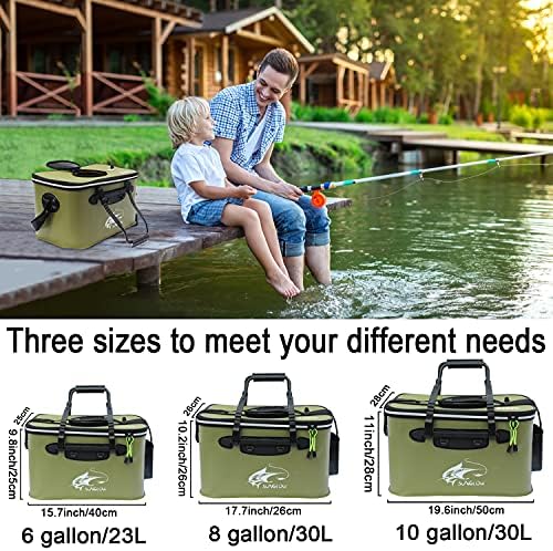 Fishing Bucket,Foldable Fish Bucket, Multi-Functional EVA Fishing Bag for Outdoor, Live Fish Lures Bucket and Fish Protection Bucket,10GAL/8GAL/6GAL/4.8GAL/3GAL Live Fish Container (10GAL/ArmyGreen) - Image 2