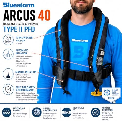 BLUESTORM Arcus 40 Automatic Inflatable PFD Life Jacket for Adults w/Manual Ripcord | US Coast Guard (USCG) Approved Life Vest - Image 3