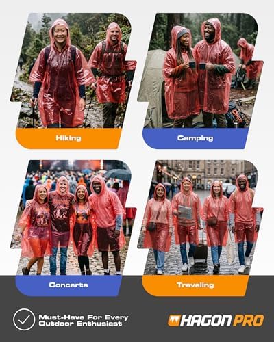 Hagon PRO Disposable Rain Ponchos for Adults, Hooded Poncho, Family 5 Pack - Image 3