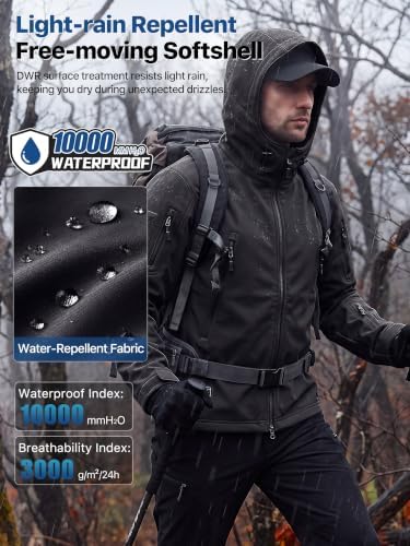 FREE SOLDIER Men's Hooded Waterproof Softshell Jacket - Image 3
