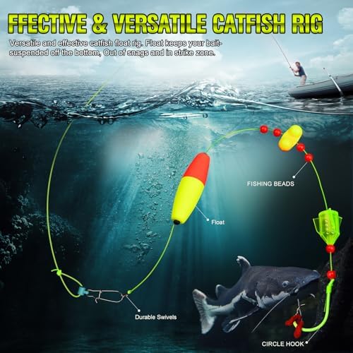 PROBEROS Catfish Fishing Rigs - Bank Fishing Set with 5pcs/Set, 6/0, 8/0, 10/0 Circle Hooks Circle Hooks, High Visibility, Ready to Use Catfish Rigs - Image 4