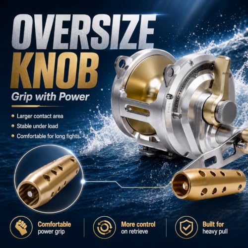 Heavy Duty Tuna Reel Deep Sea Fishing Reel 2 Speed 3.1:1/2.5:1/1.3:1 Gear Ratio Conventional Reel Powerful Drag Force Saltwater Big Game Trolling Reel for Offshore Boat Sailfish Right Handed - Image 5