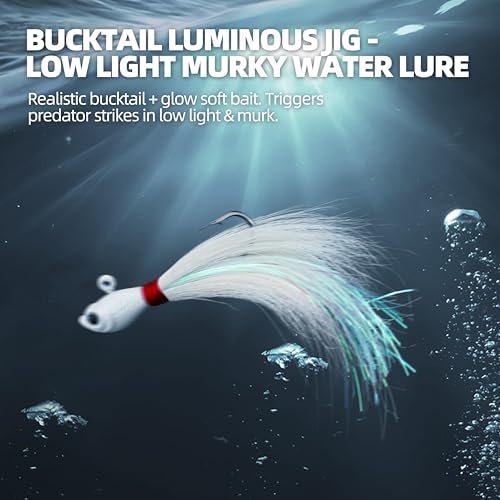 Bucktail Jig Lure 3 Pack, Deer Hair Head Jigs for Saltwater & Freshwater Fishing, Surf Boat Inshore Jigs for Striped Bass, Bluefish, Snook, Flounder, Redfish - Image 3