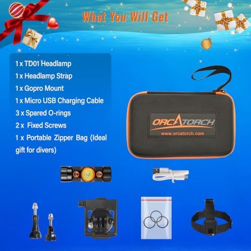ORCATORCH TD01 Diving Headlamp, White/Red Dual-Color Head Mount Scuba Light - Image 6