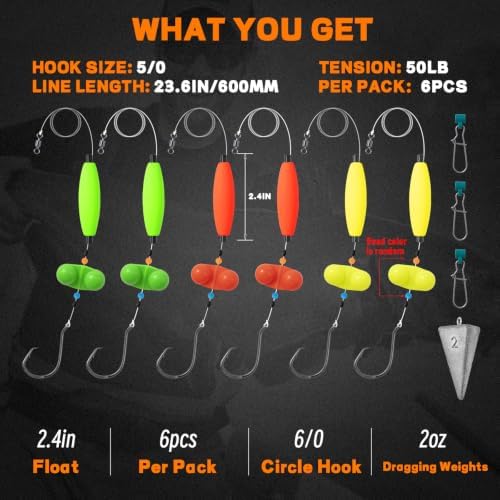 Catfish Rigs Catfish Float Rigs Catfishing Tackle Santee Rig 5/0 6/0 Circle Hooks for Peg Floats Catfish - Image 2