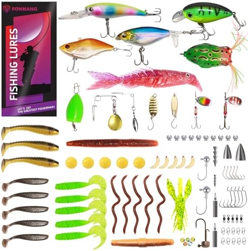 FONMANG Fishing Lures - Fishing Tackle kit with Fishing Spoons, Swim Bait, Jerk baits, Lure & Fishing Accessories, Bass Fishing Kit Also for Trout, Bluegill, Small Fishing Tackle Box for Freshwater by FONMANG