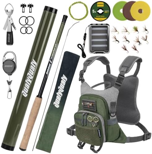 QualyQualy Tenkara Fly Rod Combo Beginner Kit, Tenkara Fishing Rod in 8.7ft/10.6ft/11.6ft 24T Fly Fishing Kit with Telescopic Fly Rod Flies Tippet and Fishing Chest Bag by QualyQualy