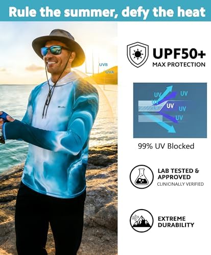 Men's UPF 50+ Sun Protection Hoodie, Long Sleeve Fishing Shirt - Image 3