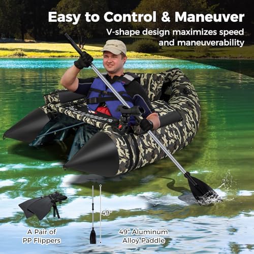 Goplus Inflatable Float Tube, Fishing Belly Boat with Fish Ruler, Pump, Storage Pockets, Adjustable Straps, Fishing Float Tube for Angling, 350LBS Load Capacity - Image 5