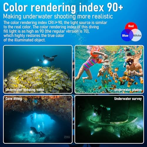 Diving Flashlight, L12 8000Lumens Dive Light,100m Underwater Video Light, Scuba Dive Lights, Underwater Flashlight with Type-C Charging for Professional Under Water Sports - Image 5