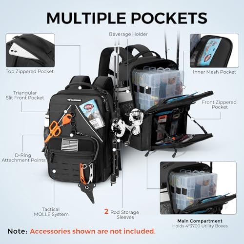 KastKing KastMate Fishing Backpack With 2 Rod Holders, Black - Image 3