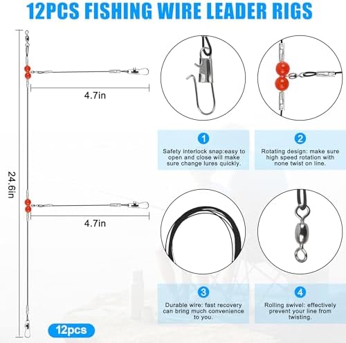 Saltwater Surf Fishing Tackle Kit - Saltwater Surf Fishing Rigs Bottom Rigs Include Fishing Leader Rigs Pyramid Sinkers Bass Casting Sinker Circle Hooks for Striped Bass Red Drum Flounder - Image 3