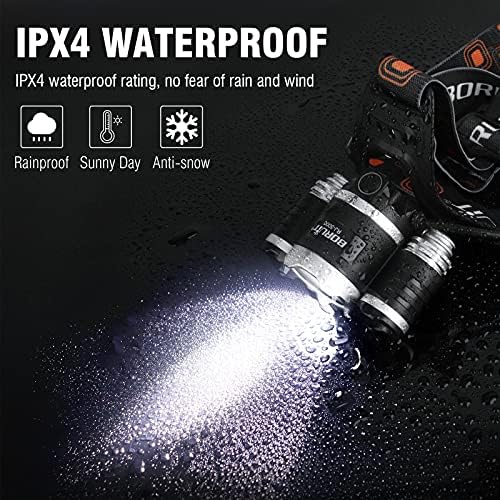 BORUIT RJ-3000 Headlamp with Green Light, Super Bright LED Head Lamp 3 Modes, USB C Rechargeable, Waterproof Head Light for Hunting, Construction, Hard Hat, Fishing, Camping - Image 3