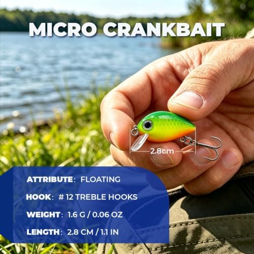 5PCS Micro Crankbait Fishing Lures Set, Lifelike 3D Eyes Hard Bait with Sharp Treble Hooks, Freshwater Saltwater Lures for Bass Trout Perch Walleye Pike, Tackle Box Included - Image 2