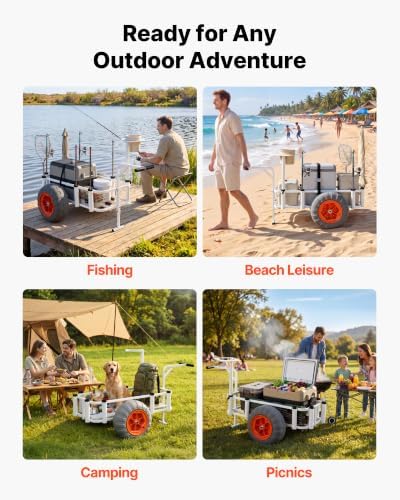 VEVOR Beach Fishing Cart, 350 lbs Load Capacity, Fishing Cart Wagon with Heavy-Duty Aluminum Alloy Frame, 16.5 in All-Terrain PU Balloon Tires, 8 Rod Holders, for Outdoor Activities Camping Picnic - Image 6
