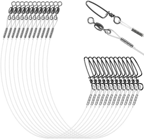 Nylon Fishing Leaders,12/24pcs Nylon Mono Wire Leader Line with Swivel Snaps Lures Rig or Hooks Connect Tackle High Strength Fishing Leader Line for Saltwater Freshwater 20lb/30lb/40lb/50lb by JOGFFDE