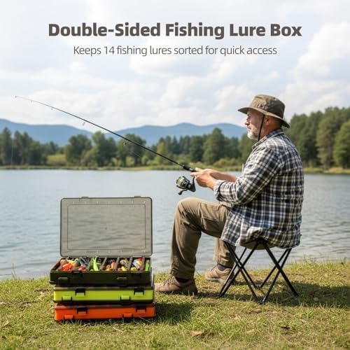 3 PCS Double Sided Fishing Lure Box, Portable Tackle Organizer with 14 Compartments, Translucent Hard Bait Storage Case, Fishing Gear Container with Drain Holes, Visible Plastic Tackle Boxes - Image 2
