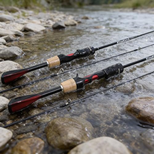 Ultralight Fishing Rod 5’6”-6’6”UL, 2-Piece Spinning & Casting Rod, Carbon Graphite Lightweight Blank, Sensitive Fast Action Trout Rod, Black Fishing Pole with Red Triangle EVA Handle - Image 7