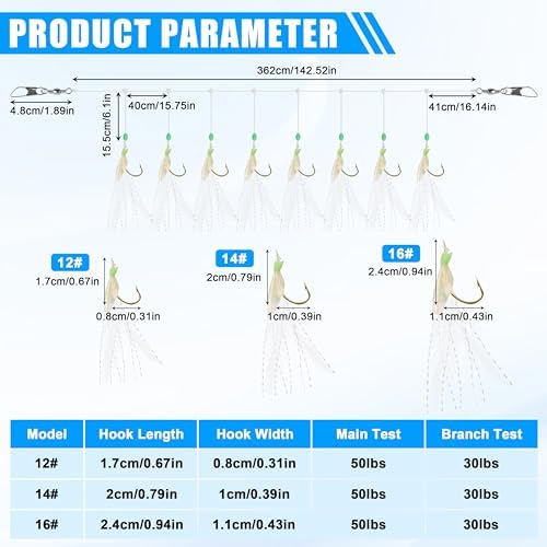 Fishing Bait Rigs Saltwater Surf Fishing Lures Bait Rig with Real Fish Skin Glow Beads Sharp Hooks Swivels Surf Fishing Rigs Sea Bass Cod Herring Hook Rig Size 4 6 8 - Image 2
