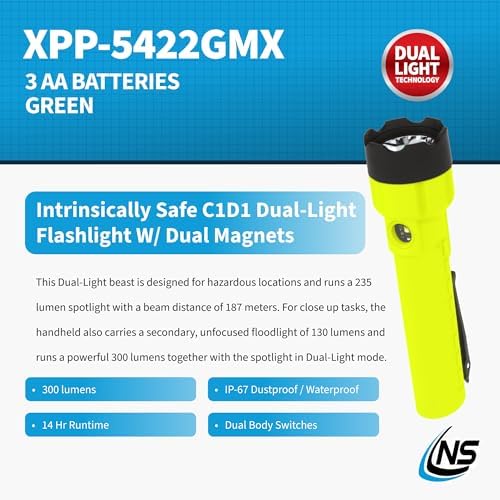 Nightstick XPP-5422GMX X-Series Intrinsically Safe Dual-Light Flashlight with Dual Magnets, Green/Black - Image 2
