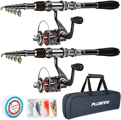 PLUSINNO Collapsible Telescopic Fishing Rod Pole and Reel Combo Starter Kit by PLUSINNO