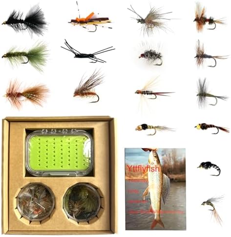 Fly Fishing Flies Assortment Kit, 42 Pieces of Dry, Wet, Nymphs, Streamers, Wooly Buggers, Terrestrials, for Trout Bass Salmon Steelhead, with Silicone Fly Box, Fly Fishermen Gift by Unknown