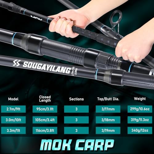 Sougayilang Spinning Fishing Rod, 3-Piece, Carbon Catfish Rod with EVA Comfortable Handle for Catfish and Carp Fishing, Medium/Heavy Power, 9'0"/10'0"/11'0" - Image 4