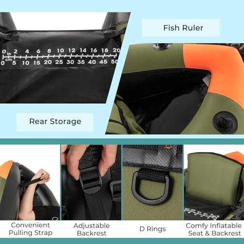 GYMAX Fishing Float Tube, Inflatable Belly Boat with Fish Finder Holder, Rod Rack, Fish Ruler, Manual Pump & Detachable Storage Boxes, Portable Backpack Float Tubes for Adults - Image 5