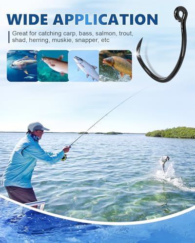 UCEC 190/220/260PCS Barbless Fishing Hooks, Carp Hooks Circle Curve Shank Fly Tying Fishing Hook Tackle Kit for Freshwater Saltwater Hair Rig Trout Size: 2# 4# 6# 8# 10# - Image 5