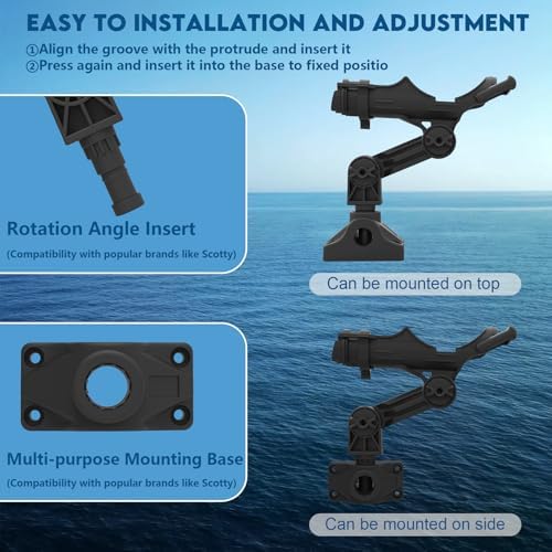 Fishing Rod Holder for Kayak & Boat with Side Deck Mount, 360 Degree Adjustable, Compatible with Spinning, Casting, Fly Reels - Image 6