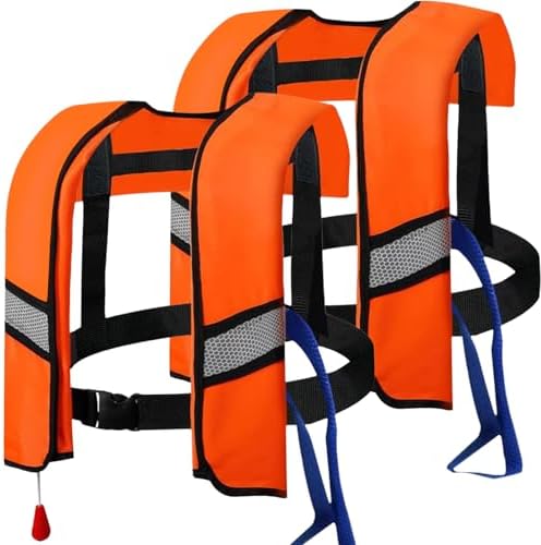 2-Pack 150N Automatic Inflatable Life Jacket – Adjustable Nylon Swim Vest with CO2 Inflation, Reflective Strips & Safety Buckle by FOLALIFE