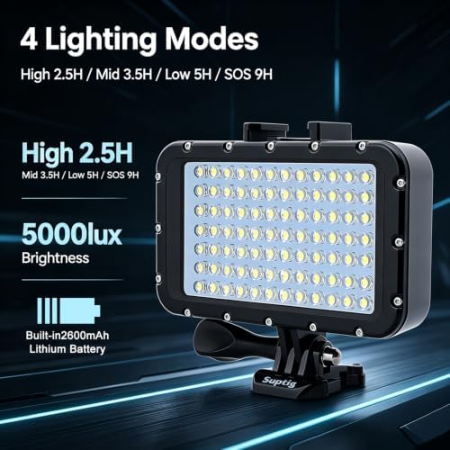 Suptig Underwater Lights Dive Light 84 LED High Power Dimmable Waterproof LED Video Light Waterproof 164ft(50m) Camera Light for Gopro Canon Nikon Pentax Panasonic Sony Samsung SLR Cameras - Image 5