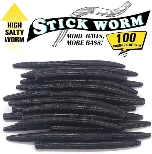 Wacky Worms Soft Plastic for Bass Fishing Lures–100 Pack 4" & 5" Stick Baits Wacky, Texas, Neko & Drop Shot Rigs–Bulk Soft Lure - Image 2