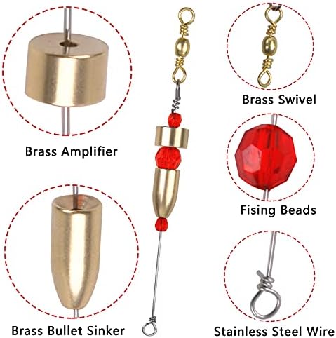 Carolina Rig for Bass Fishing Saltwater, 5pcs Brass Pre-Rigged Carolina Ready Rigs Fishing Weights Barrel Sinkers (1/4oz, 3/8oz, 1/2oz, 3/4oz, 1oz) - Image 2