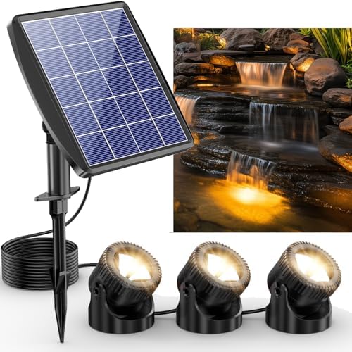 POPOSOAP 3-in-1 Solar Pond Lights, Warm White Underwater Pond Lights, IP68 Waterproof LED Fountain Lights for for Pond, Fountain, Pool Waterfall Decoration Garden Patio (3 Lights)-P63H by POPOSOAP