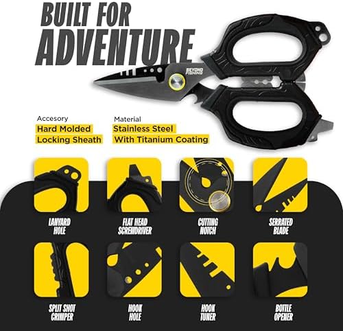 Beyond Fishing 6.5" Pro Fishing Shears Dual Serrated Blades, Fishing Braided Line Scissors with Titanium Coating, Non-Slip Grip & Multifunction Tool, Includes Hard Molded Locking Sheath - Image 4