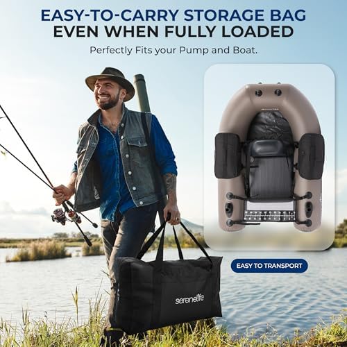 Serenelife Inflatable Fishing Float Tube – PVC Belly Boat for Angling with Fishing Rod Holders, 2 Waterproof Storage Pockets, Fish Ruler, 220 lbs Capacity - Image 4
