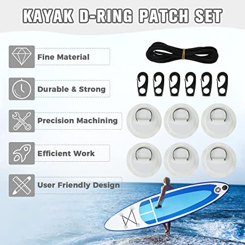 Yetaha 6 Pack Stainless Steel D Rings PVC Patch, 8.2ft Bungee Cord with Hooks Deck Rigging Kit for Inflatable Boat Kayak Dinghy SUP Deck Stand up Paddleboard Rafting Accessorie - Image 4