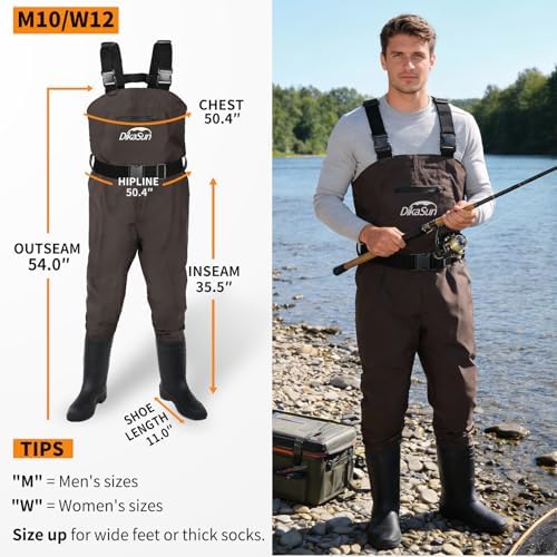 Fishing Waders for Men & Women, Waterproof 2-Ply Nylon/PVC Chest Wader with Boots for Outdoor Sizes 4-13 Bootfoot(Brown, M10/W12) - Image 5