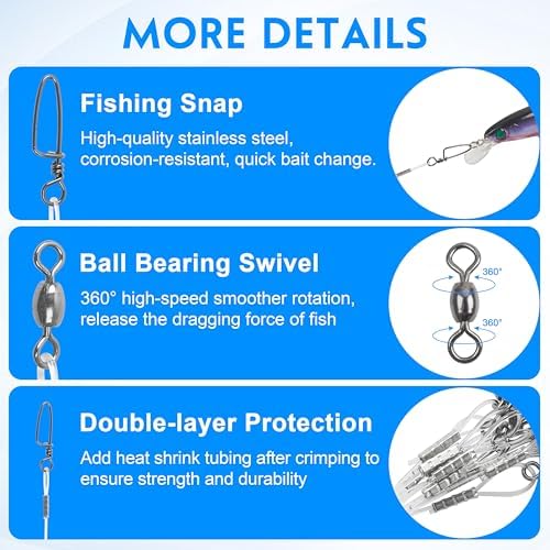 Nylon Fishing Leaders,12/24pcs Nylon Mono Wire Leader Line with Swivel Snaps Lures Rig or Hooks Connect Tackle High Strength Fishing Leader Line for Saltwater Freshwater 20lb/30lb/40lb/50lb - Image 2