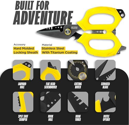 Beyond Fishing 6.5" Pro Fishing Shears Dual Serrated Blades, Fishing Braided Line Scissors with Titanium Coating, Non-Slip Grip & Multifunction Tool, Includes Hard Molded Locking Sheath - Image 4