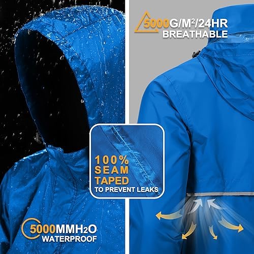Outdoor Ventures Men's Rain Jacket Waterproof Lightweight Packable Pullover - Image 2