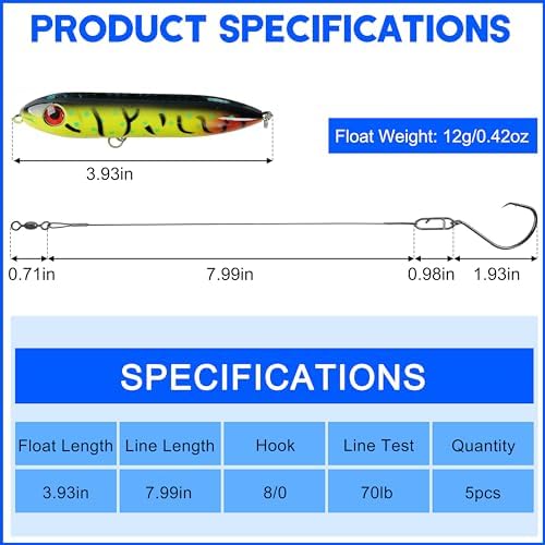 Catfish Rigs Demon Dragon Catfish Float Rigs Catfishing Rattling Line Float Lure Blank Spook Rattle Float with Circle Hooks 8/0 for Santee Cooper Rig Catfishing Tackle - Image 4