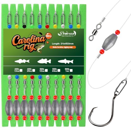 Dovesun 10/5PCS Ready Tied Carolina Rig Kit for Bass Fishing Catfish Rig Catfish Hook Kit with Bass Hooks, Swivel, Fluorocarbon Line, Weights by Dovesun
