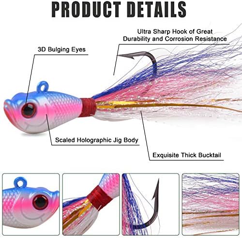 Bucktail Jigs Saltwater Lures,3/5PCS Bucktail Hair Jigs Head Fishing Lure Baits Assorted Kit for Bass Striper Bluefish Surf Fishing 1/4oz 1/2oz 1oz 1.5oz 2oz - Image 2