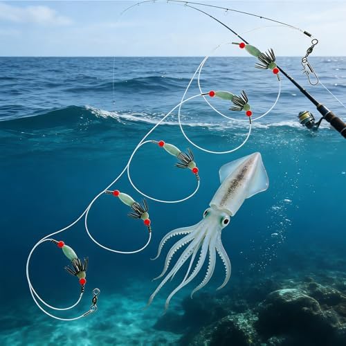 Therwen 6 Pcs Squid Catcher Daisy Chains Squid Jigs Lures Bait Glow Jig - Image 4