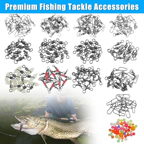 Fishing Swivels Kit - Ball Bearing Swivel, Rolling Barrel Swivel, Crossline Three Way Swivel, Duo Lock Snap, High Strength Fishing Line Connector for Bass Trout Saltwater Freshwater - Image 6