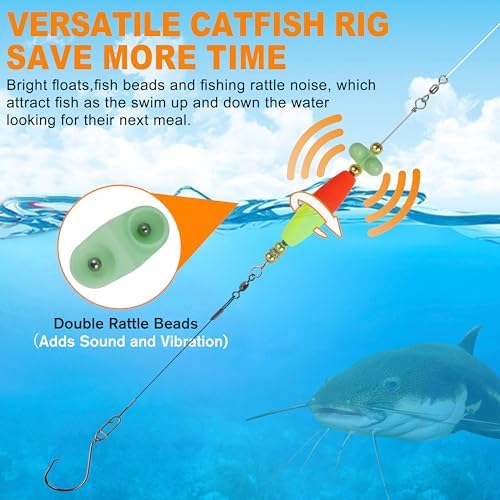 Catfish Rigs Catfish Float Rigs, Catfishing Tackle with Rattles Beads Peg Floats Santee Cooper Rigs for Bank Fishing 6/0 8/0 Circle Hooks - Image 5